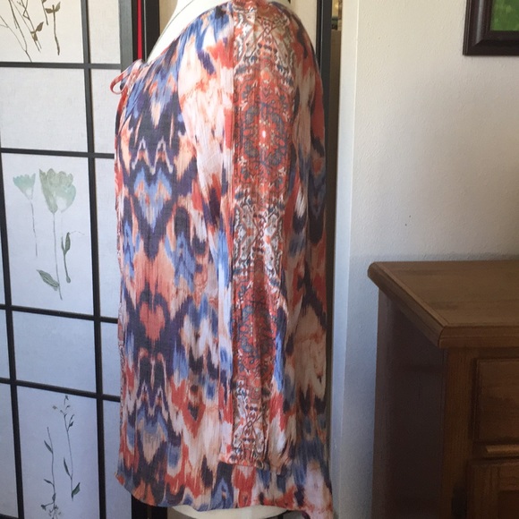 WOMENS AZTEC PRINT PEASANT BLOUSE TUNIC TOP - Picture 3 of 4